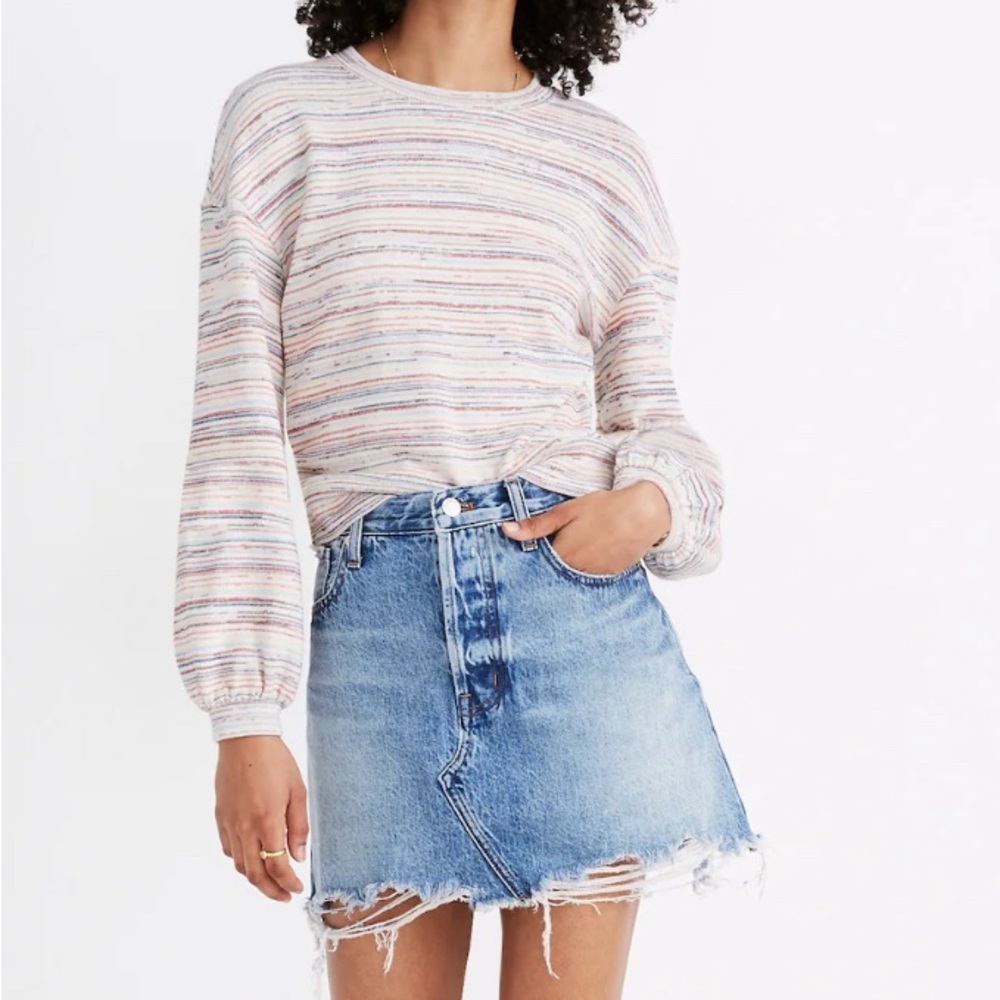 Madewell Bubble-Sleeve Crop Top in Rainbow Stripes Size Large - Picture 2 of 10